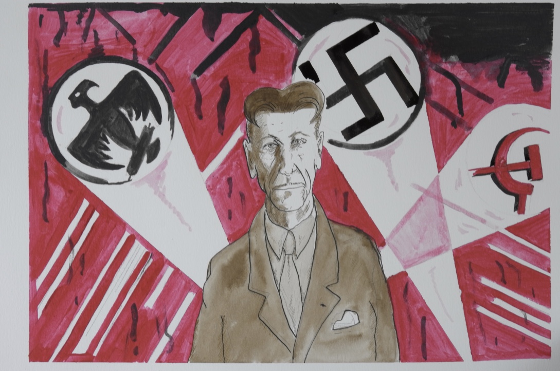 Orwell with totalitarian insignia by David Atkinson